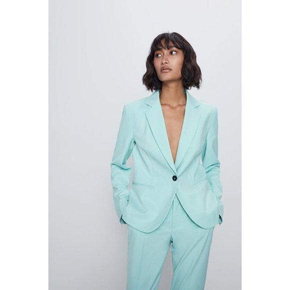 Zara Jackets & Blazers - Zara Mint Green Basic Structured Career Single Button Blazer Jacket Size 6 P89